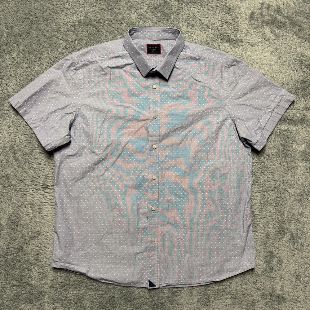UNTUCKit Thorntan Shirt Mens XL Slim Fit Blue Dot Print Short Sleeve Button Up